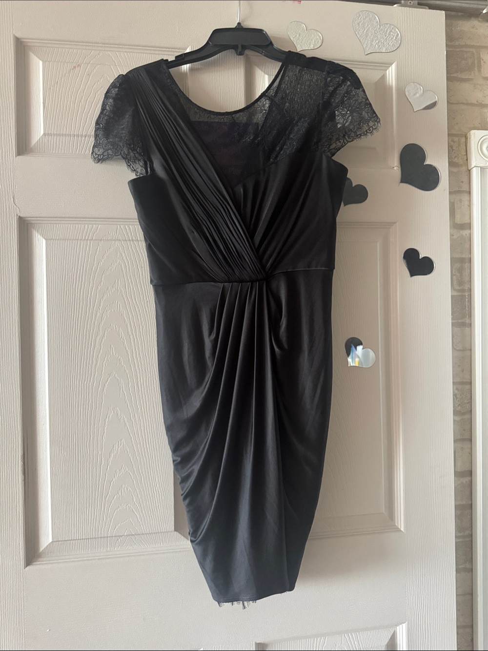 Elegant Black Lace-Shoulder Wrap Dress